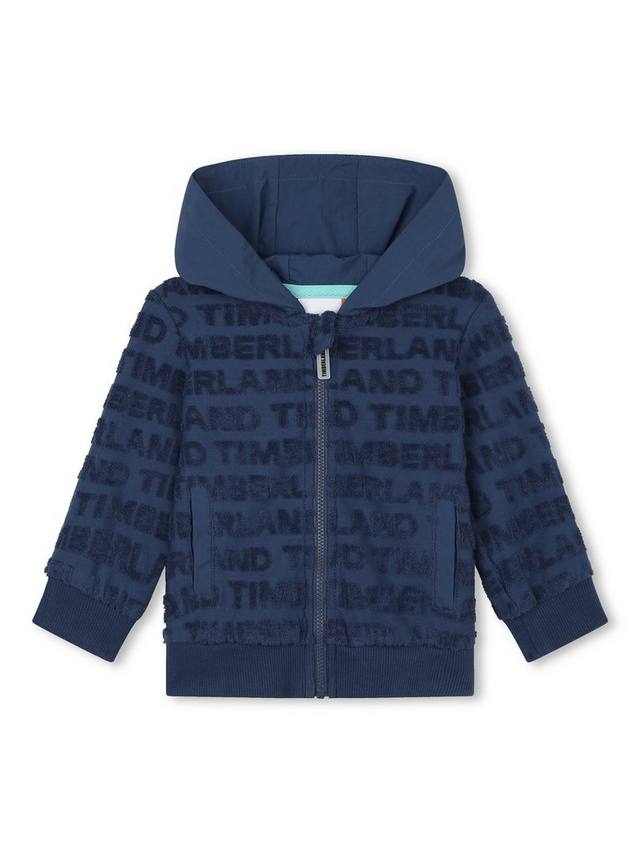 

Модный французский махровый кардиган с капюшоном на молнии с логотипом baby fancy Timberland, синий