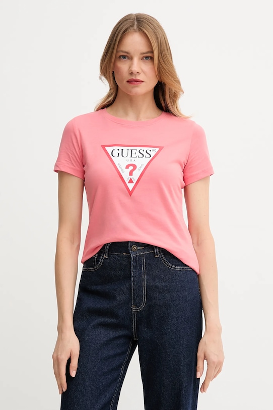

Хлопковая футболка Guess, розовый