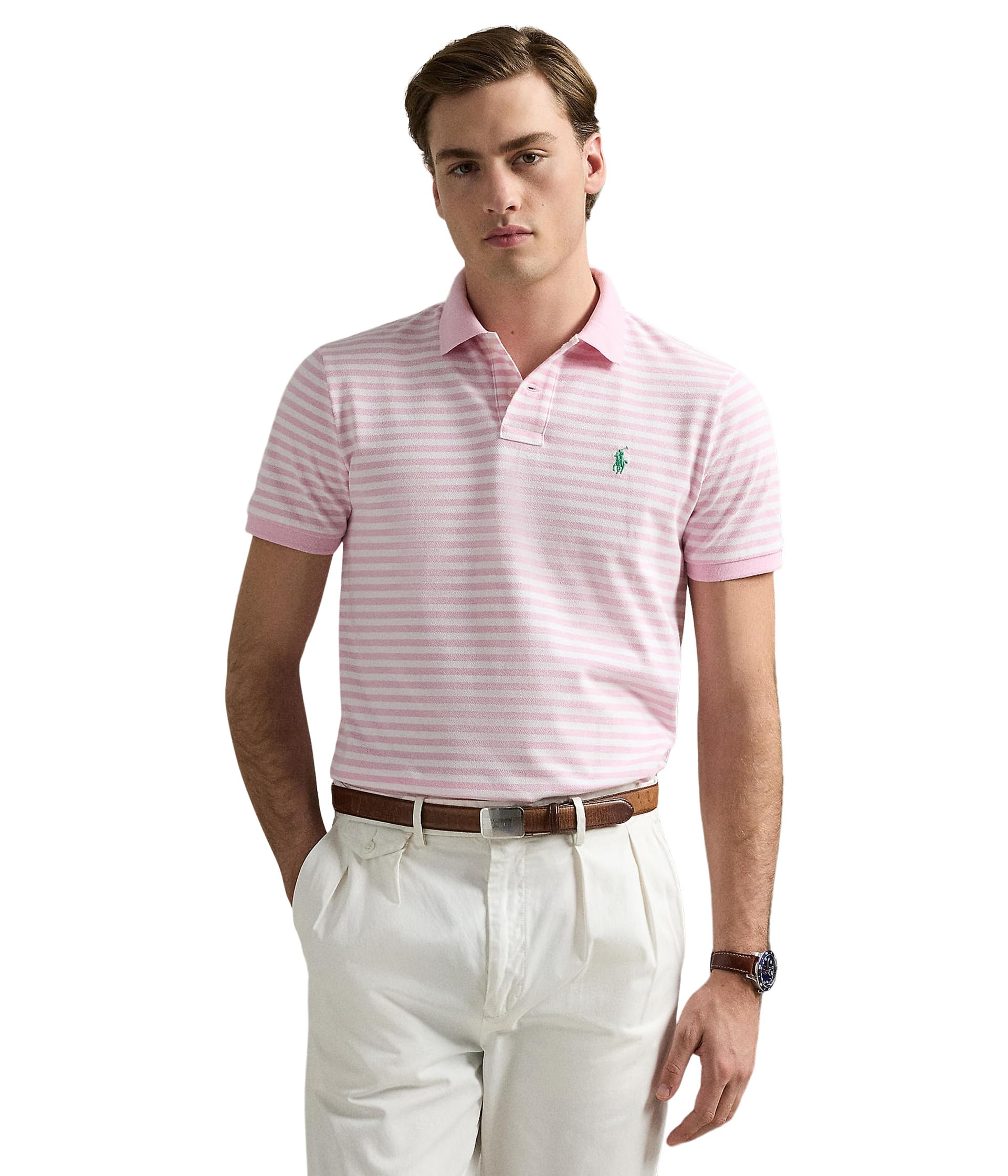 

Поло Polo Ralph Lauren Classic Fit Striped Mesh Polo Shirt, цвет Carmel Pink/White