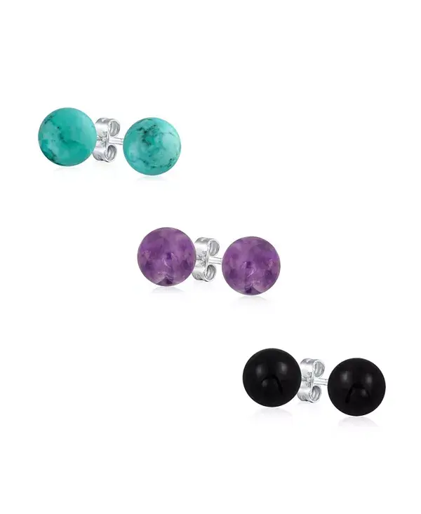 

Набор из 3 серег-гвоздиков с натуральными камнями, стерлинговое серебро, 8 мм Bling Jewelry, multi-color