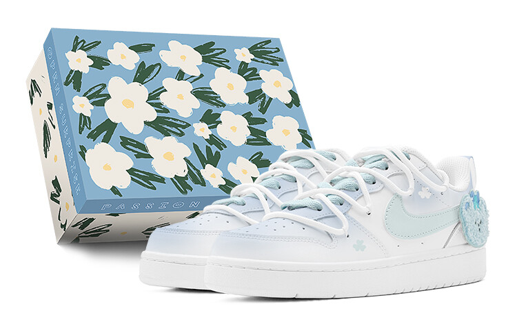 

Кроссовки Nike Court Borough Skateboarding Shoes Women's Low-top White, голубой, Синий, Кроссовки Nike Court Borough Skateboarding Shoes Women's Low-top White, голубой
