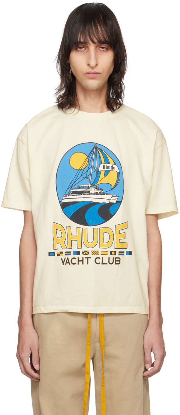 

Кремового цвета футболка с надписью «Яхт-клуб» Rhude, цвет Vtg white