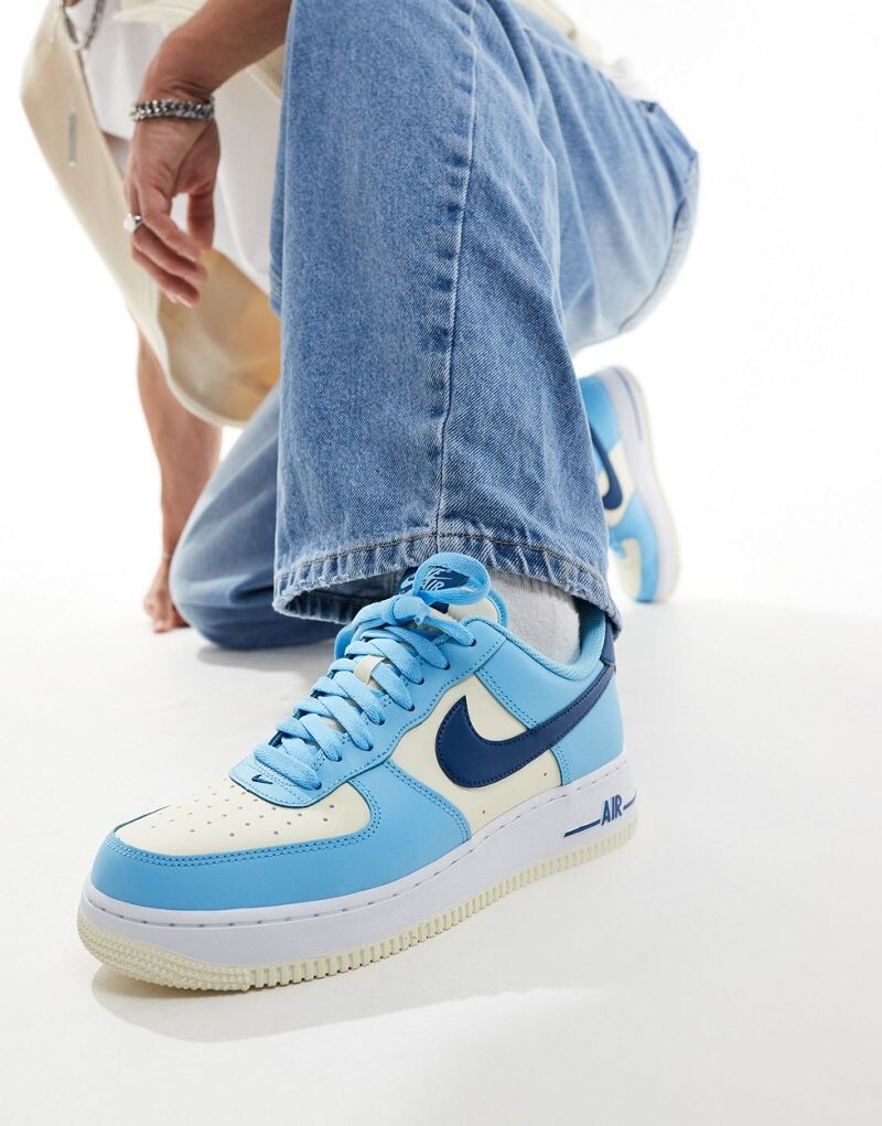 

Сине-кремовые кроссовки Nike Air Force 1 '07, Бежевый, Сине-кремовые кроссовки Nike Air Force 1 '07