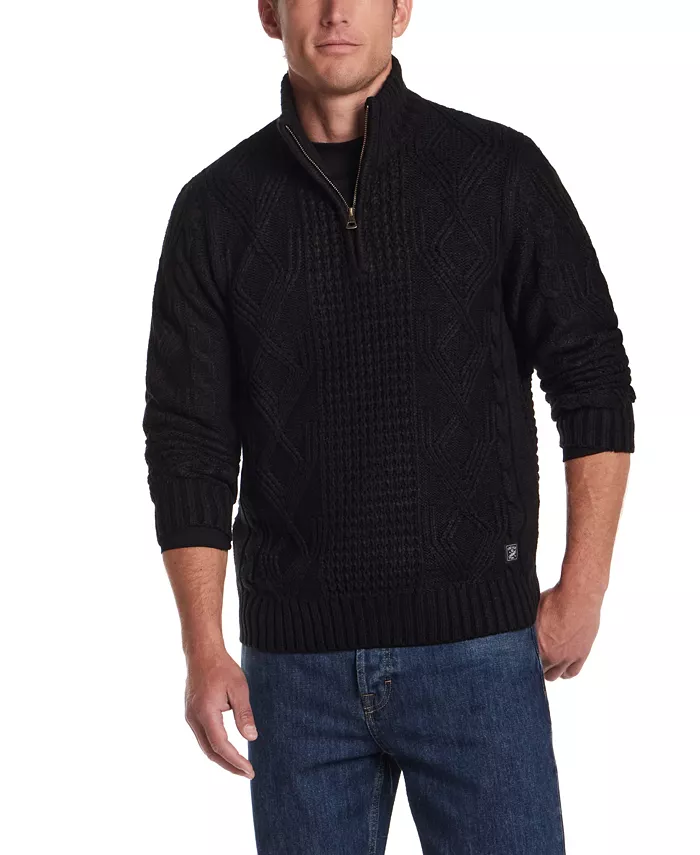 

Мужской свитер с кабельной вязкой и застежкой на четверть Weatherproof Vintage, черный