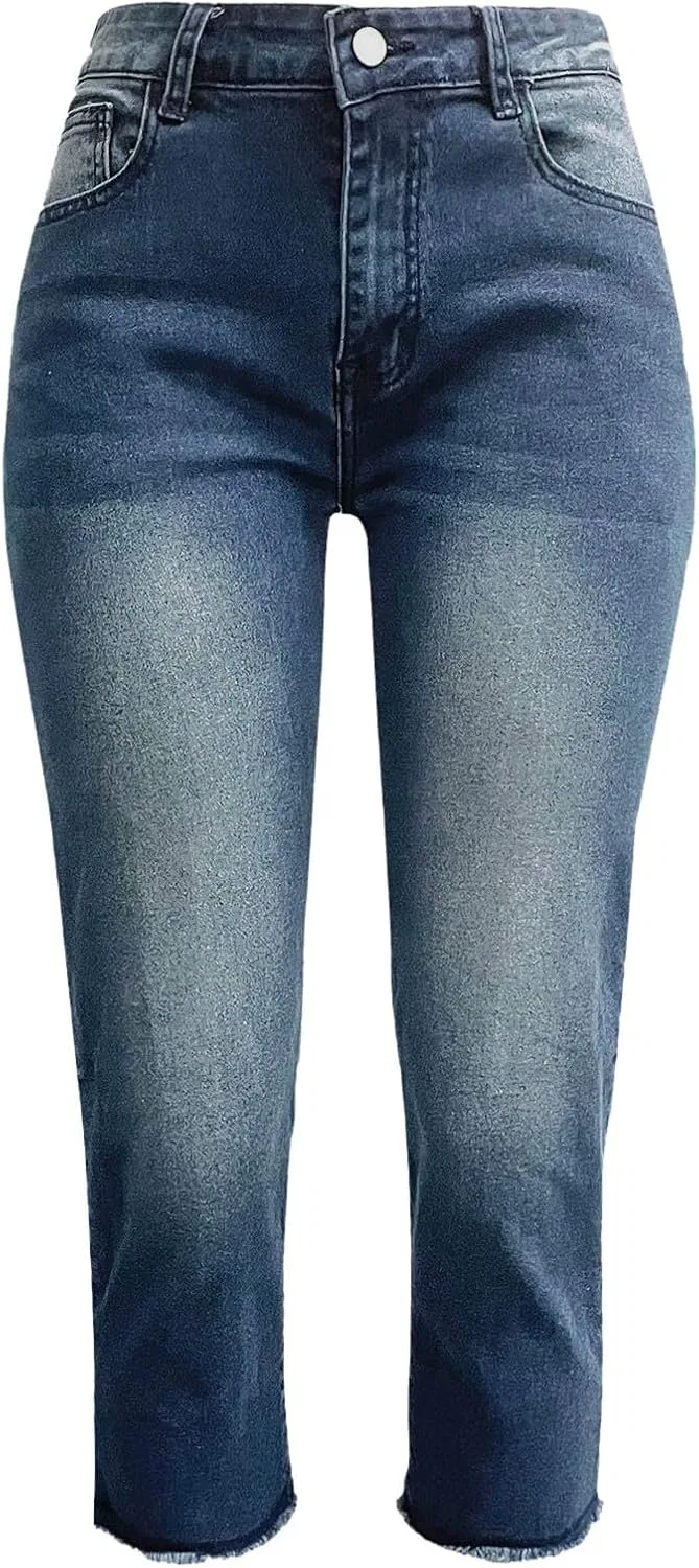 Джинсы капри прямого кроя с необработанным краем, Dark Blue — фото 4