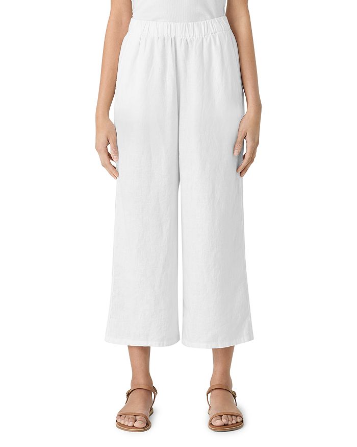 

Льняные укороченные брюки с широкими штанинами Eileen Fisher, белый