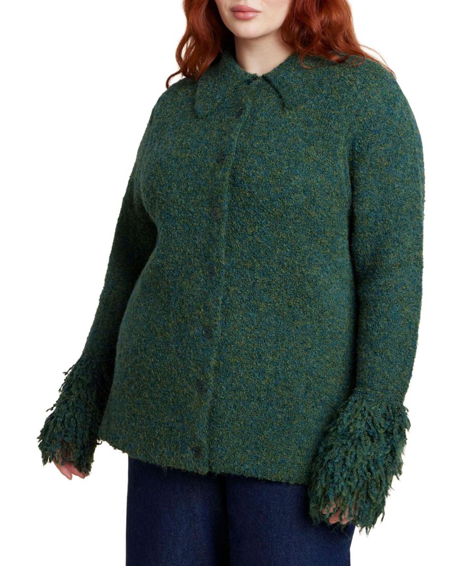 

Вязаный женский кардиган с бахромой на манжетах ELOQUII, Pine green