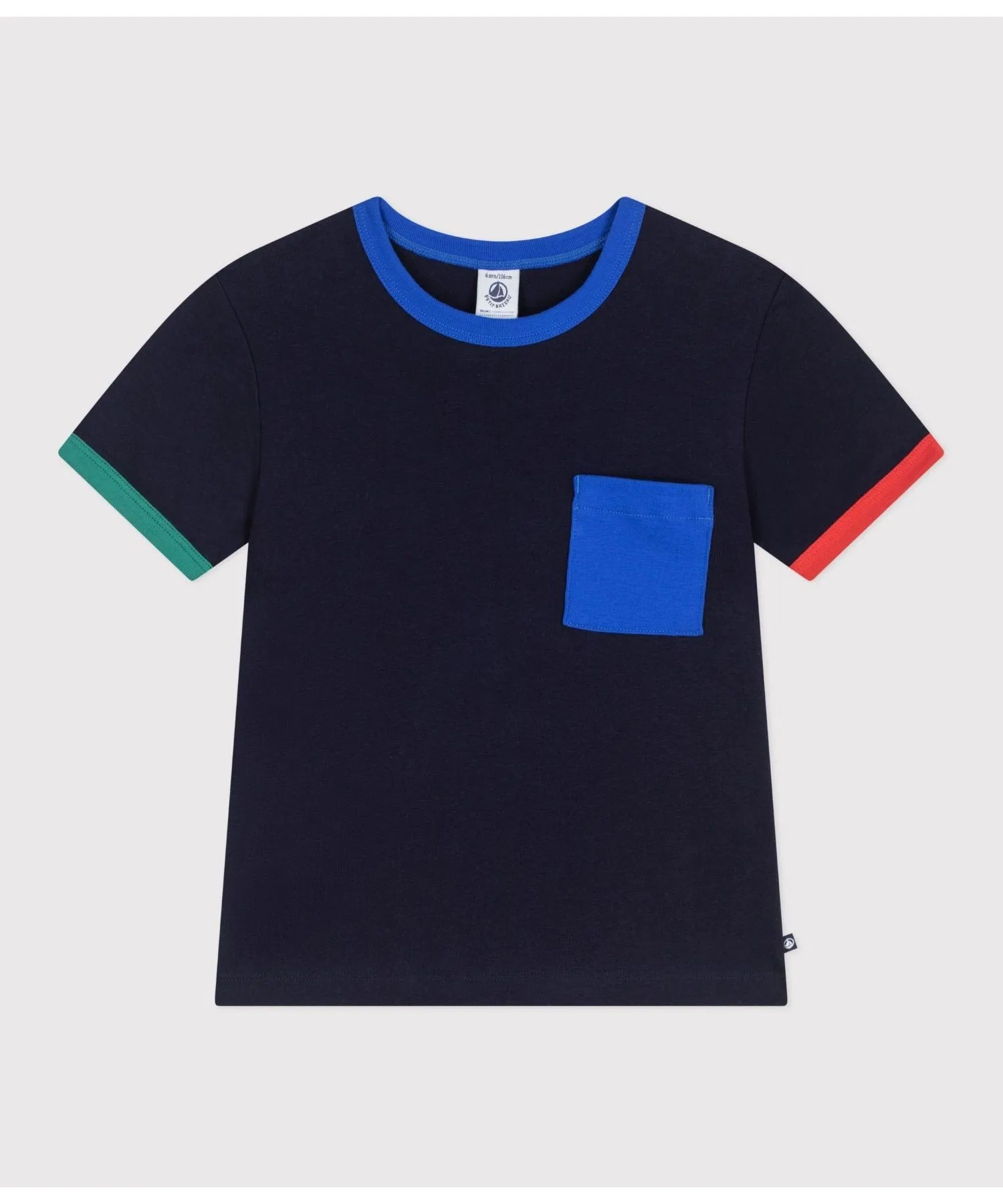 Детская футболка с цветными блоками Petit Bateau с карманом синяя