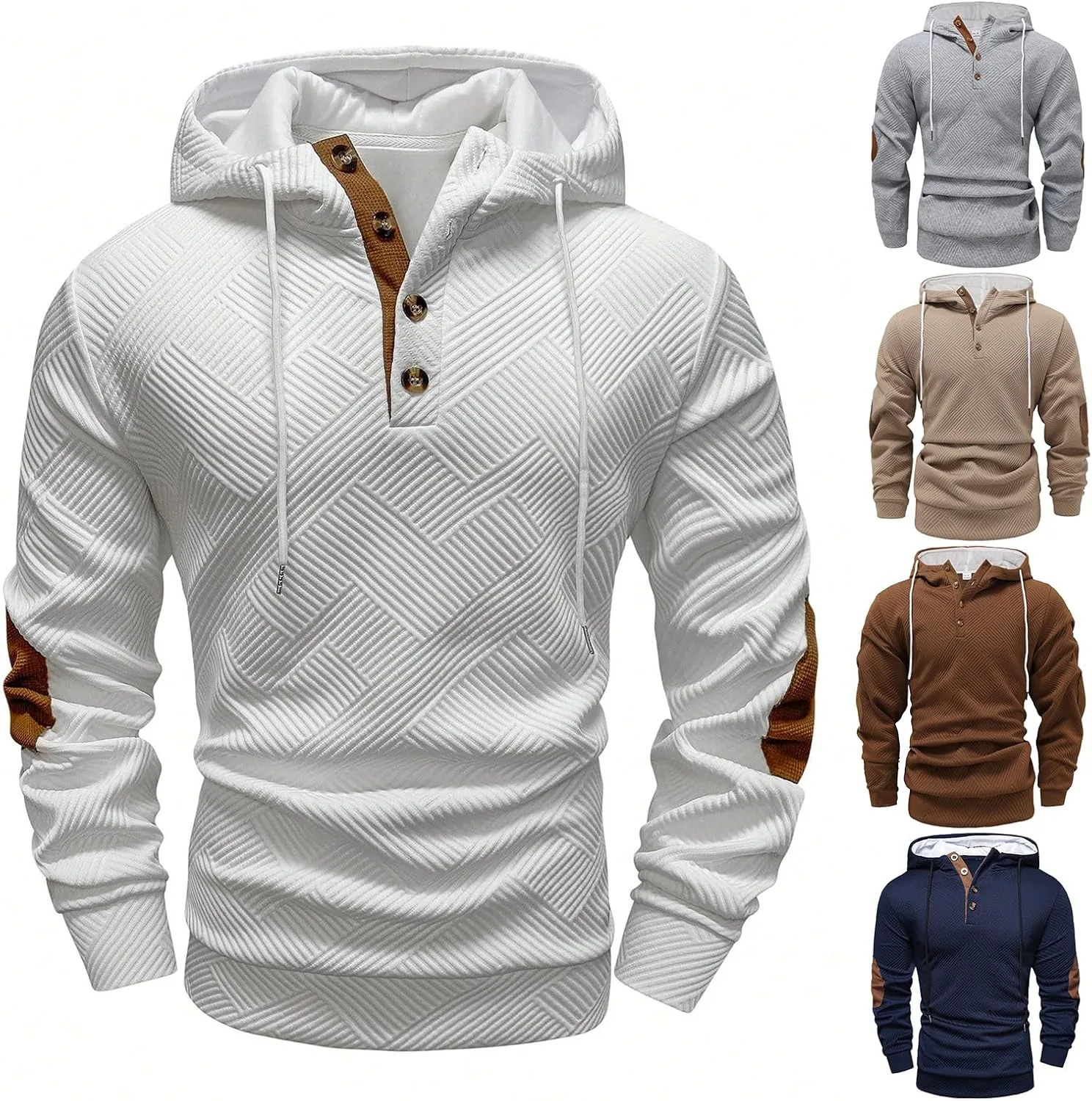 

Wankang мужская модная толстовка с капюшоном на пуговицах, с нашивками на локтях