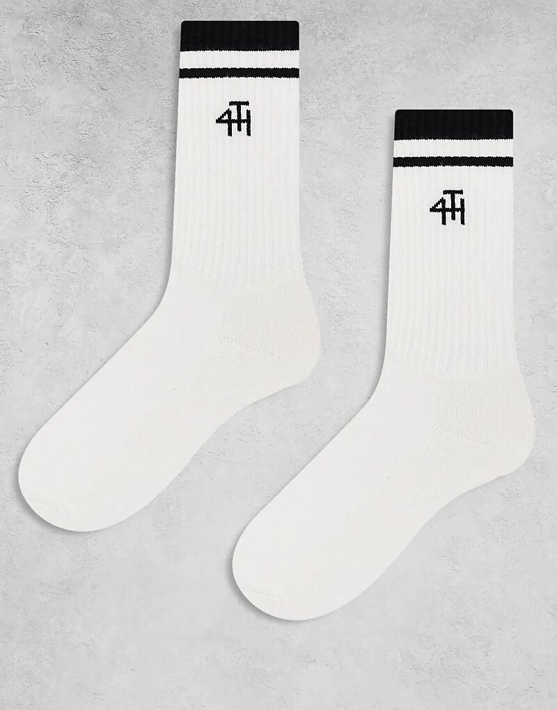 

4th & Reckless, 2 пары носков с контрастной вышивкой логотипа, белого цвета