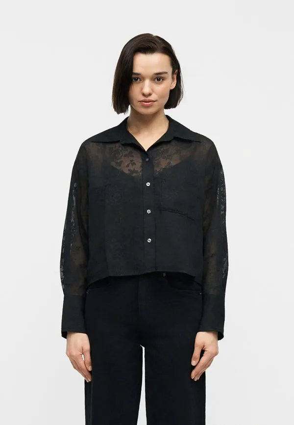Прямая укороченная рубашка-блузка на пуговицах Gap, Black