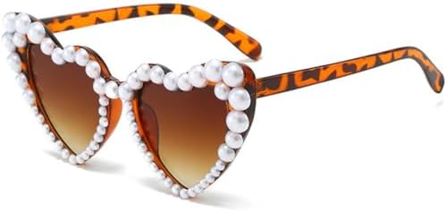 

Летние модные солнцезащитные очки в форме сердца с жемчугом для женщин, с крупной оправой, стильные, повседневные, милые, с защитой от УФ-излучения UV400 MTZJH, Leopard Tea