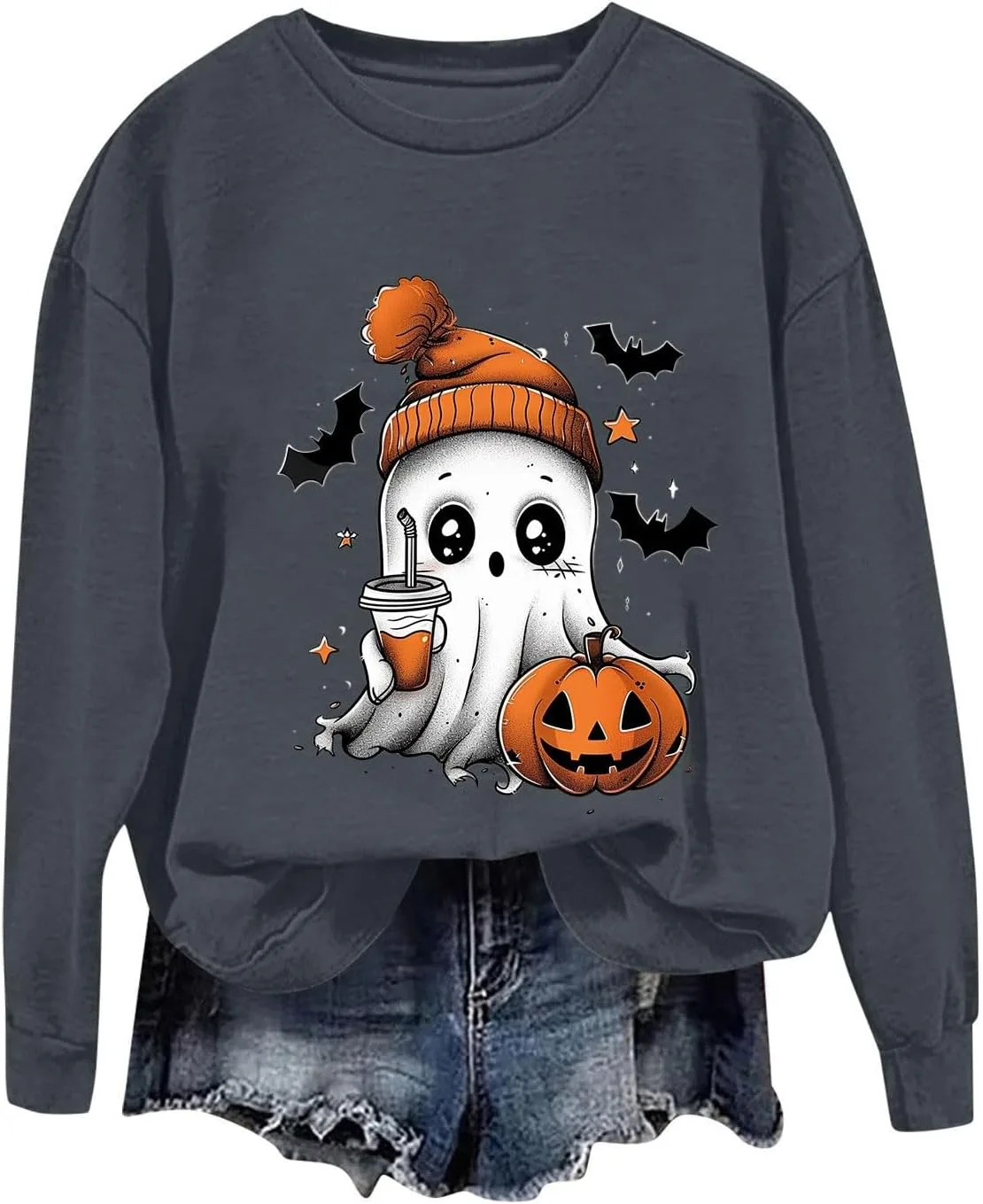 

Свитшот Halloween для женщин с принтом призрака, длинный рукав, свободный крой Smxrfitk