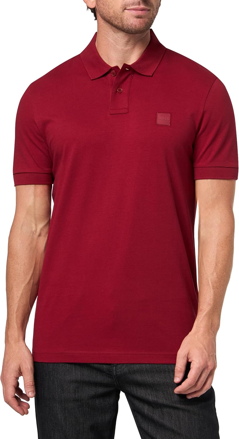 

BOSS Мужская поло с квадратным логотипом, приталенная, пике, Merry Red, Красный, BOSS Мужская поло с квадратным логотипом, приталенная, пике, Merry Red