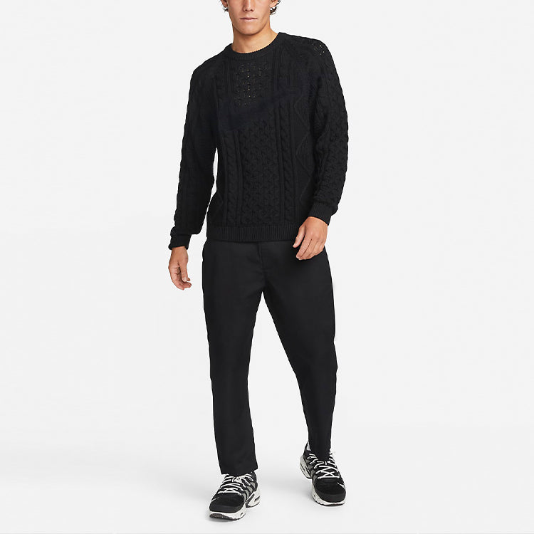 Мужской шерстяной свитер Nike с круглым вырезом, длинными рукавами, однотонный, черный — фото 3
