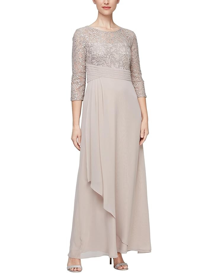 

Платье Alex Evenings Long Sequins Lace Empire Waist, цвет Buff