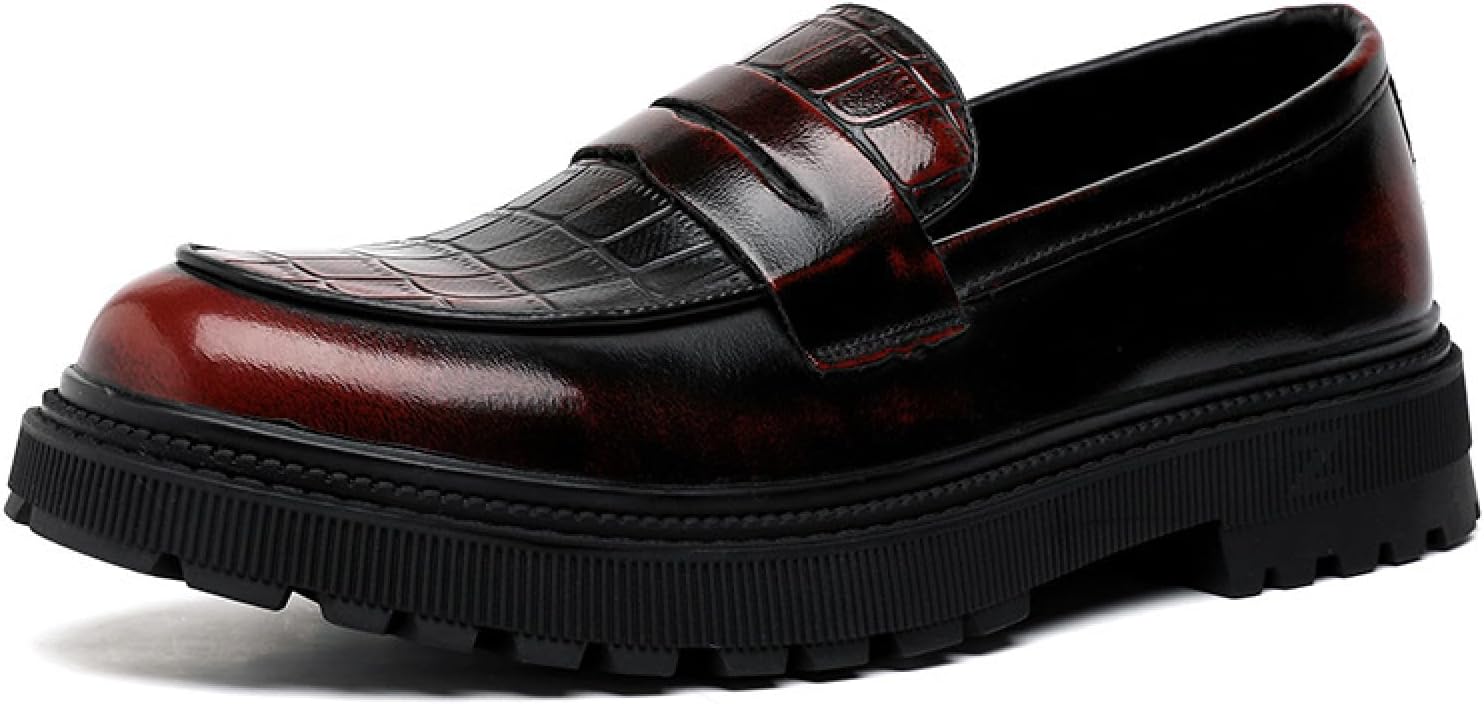 

Мужские лоферы BHDJK из лакированной кожи, удобные с клетчатым узором, с круглым носком, на платформе, без шнурков, формальные бизнес-туфли, коричневый