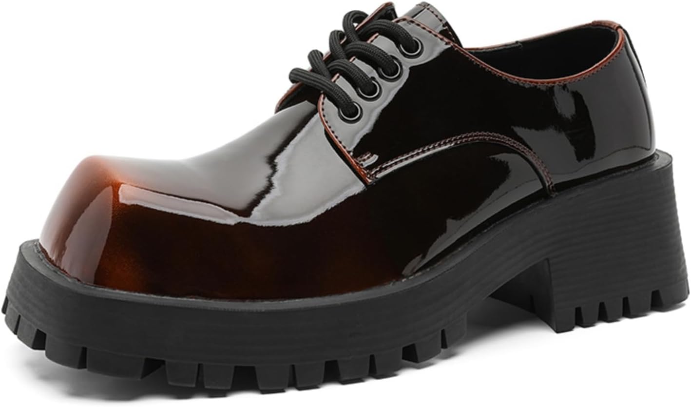 

Мужские оксфорды на массивной платформе из градиентной лакированной кожи, с квадратным носком, низкие, на шнуровке, дерби, с противоскользящей подошвой, удобные, легкие, деловые туфли для работы в офисе, улицы, моды и вечеринок Yrzhgdl, коричнев...