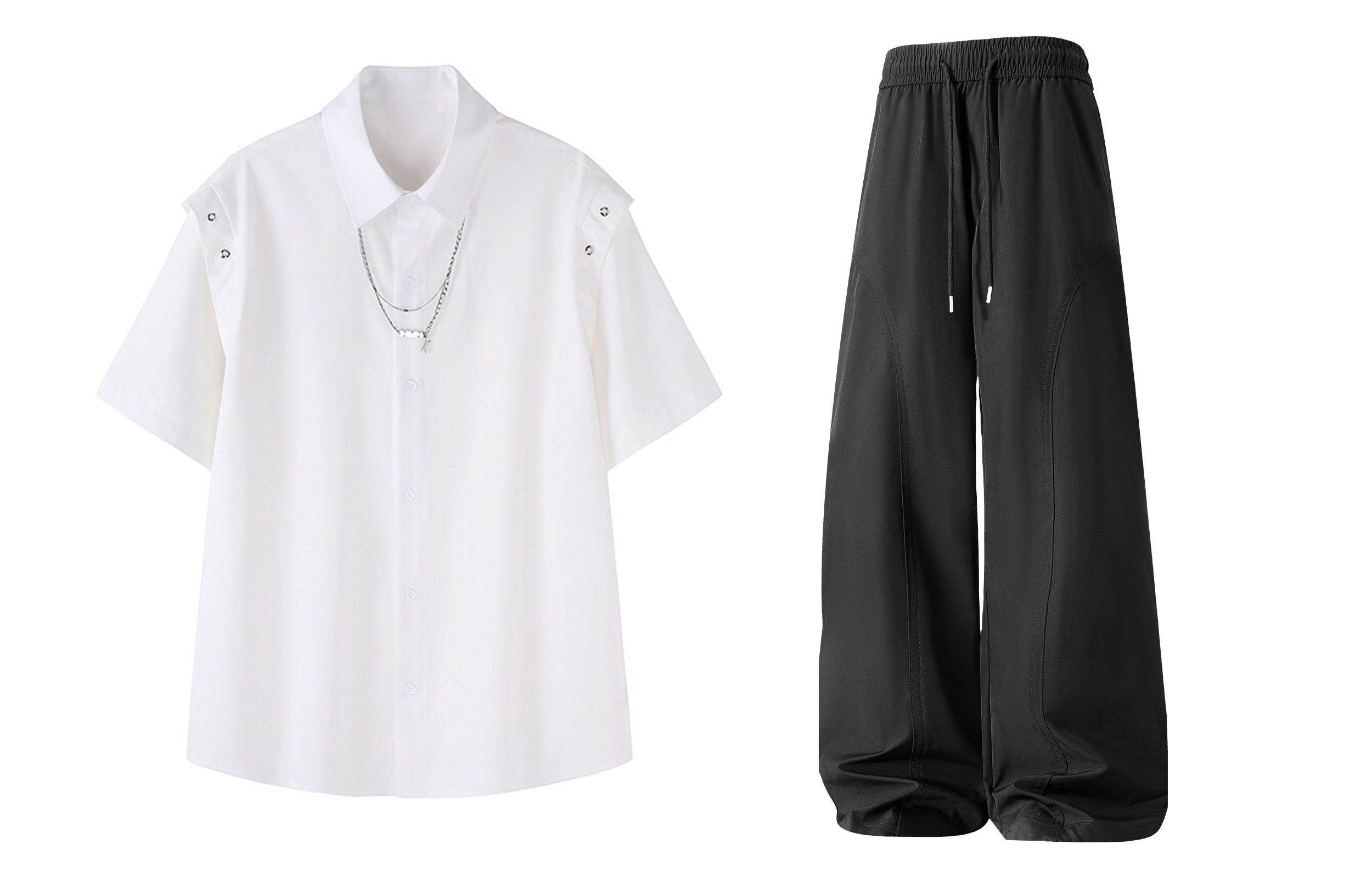 

Повседневная спортивная одежда Unisex Lapel Thin X1617, белый shirt+черный ice silk pants