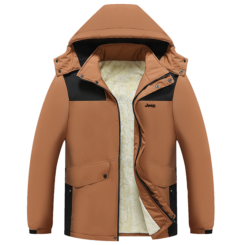 

Пуховик Unisex с капюшоном, на флисовой подкладке, в стиле карго Jeep, коричневый