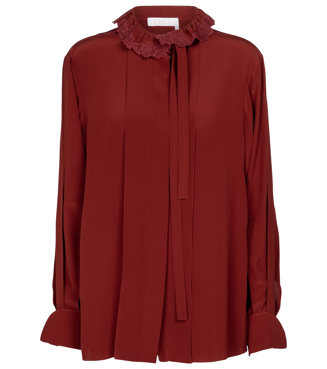 

Вышитая шелковая блузка с завязкой на шее Chloé, Peppery Red