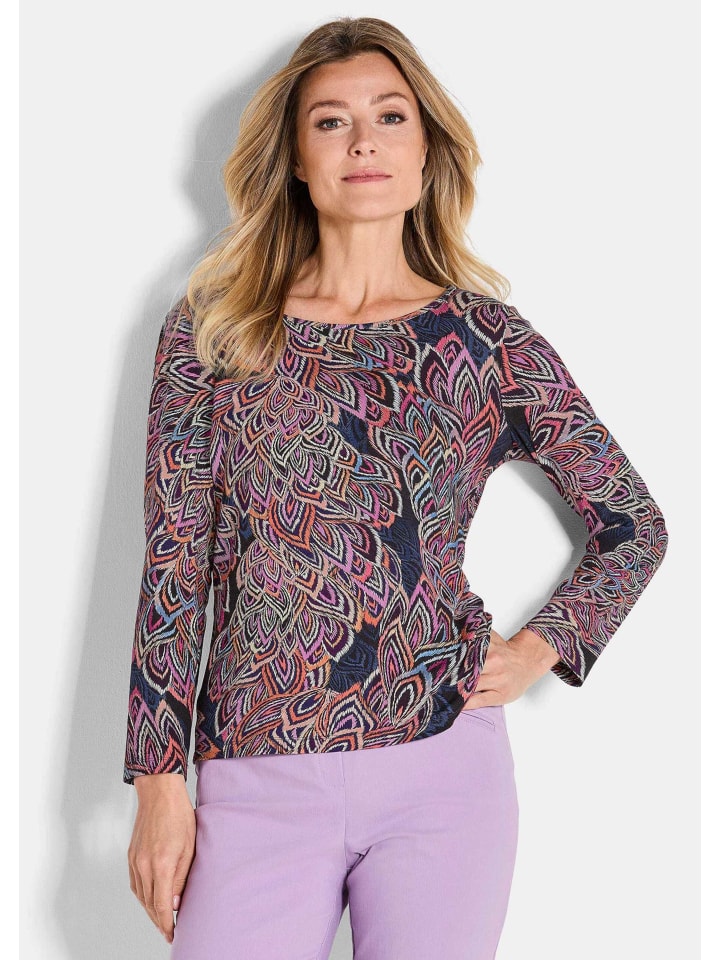 

Блузка с длинными рукавами и вырезом-лодочкой, цветная, черная, с узором GOLDNER