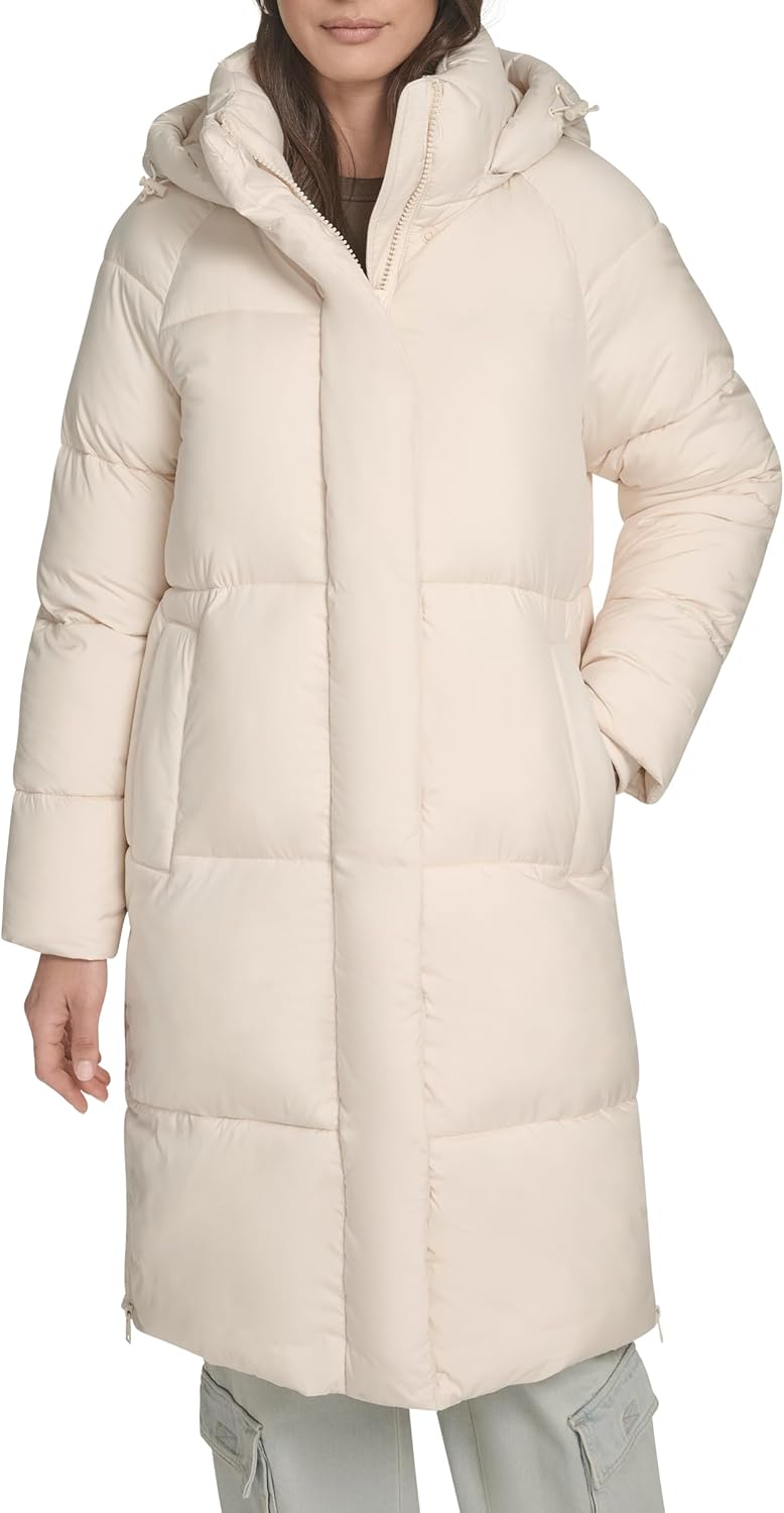 

Levi's Женская утепленная куртка Cloud Puff с капюшоном средней длины, White