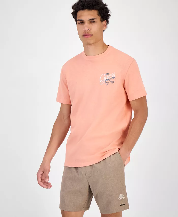 

Мужская хлопковая и льняная футболка с принтом Crewneck GUESS, оранжевый