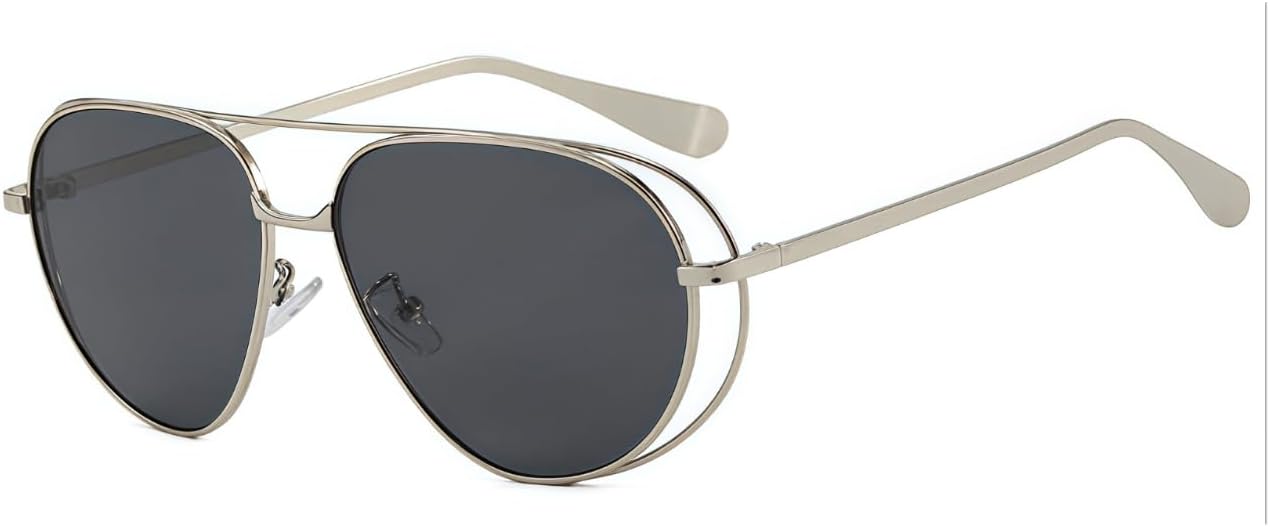 

Солнцезащитные очки-авиаторы ICARA в стиле ретро с двойной металлической оправой, защита от УФ-излучения для повседневного ношения в соответствии с модными тенденциями, Silver/Gray