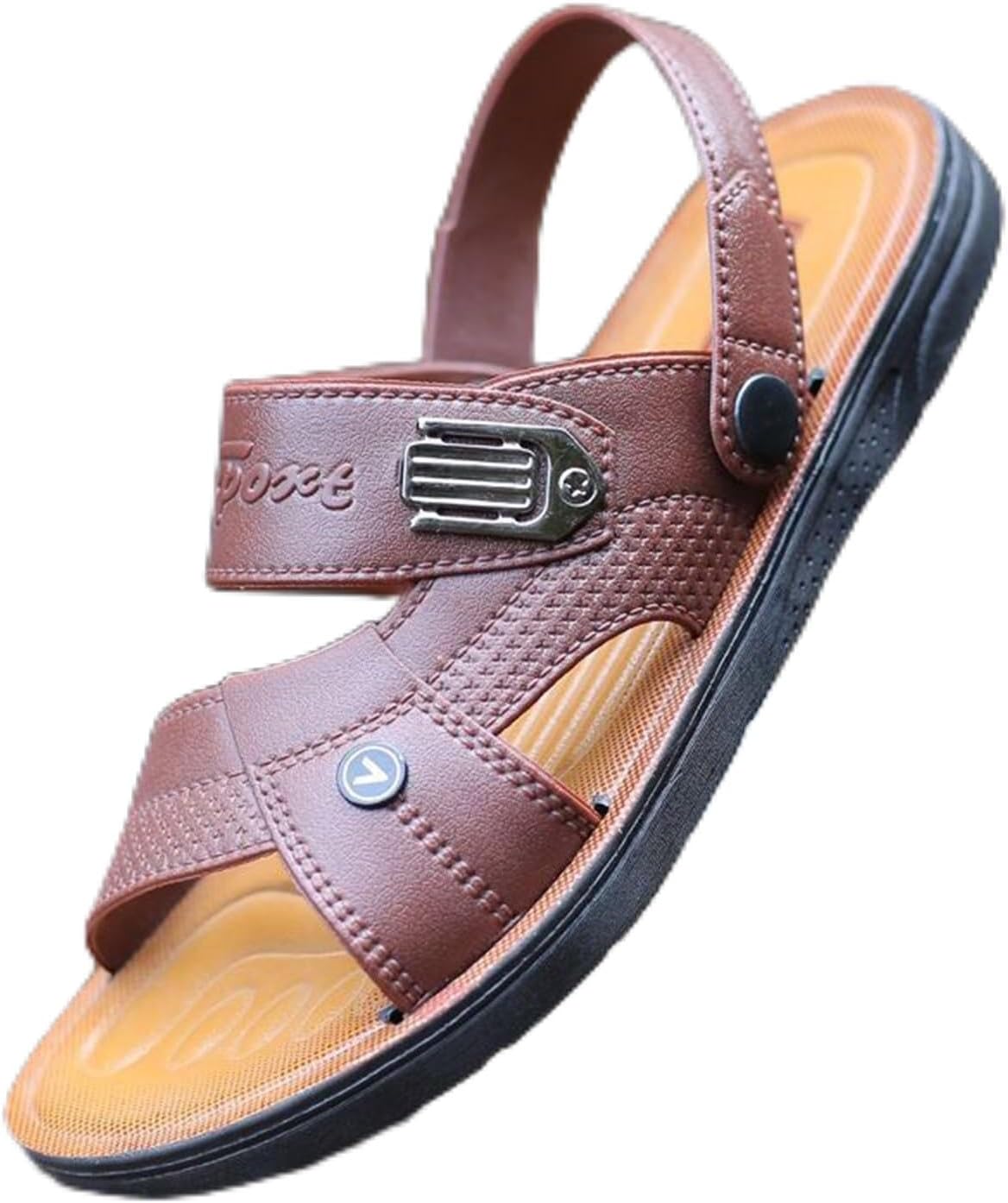 

Мужские кожаные сандалии с открытым носком, слипоны для пляжа, удобные, с мягкой подошвой, летние сандалии на плоской подошве, широкая посадка Generic, коричневый