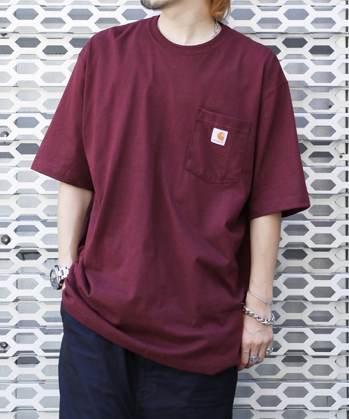 

Футболка рабочая с коротким рукавом, карманами и нашивкой Carhartt, бургундия