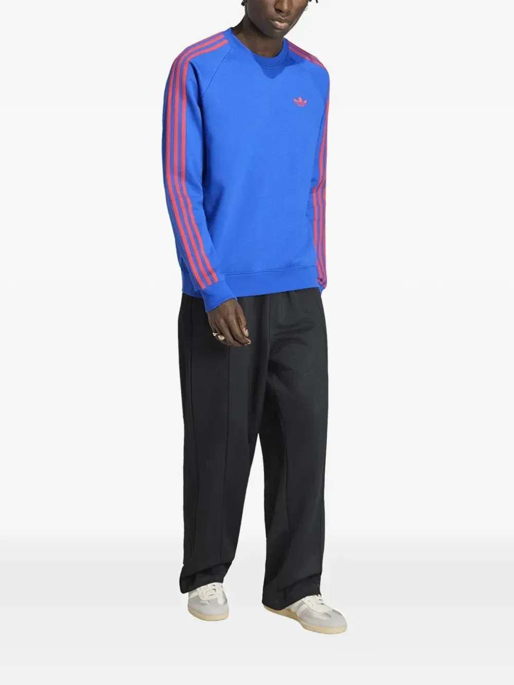 Свитер с круглым вырезом и тремя полосками Adidas, синий — фото 2