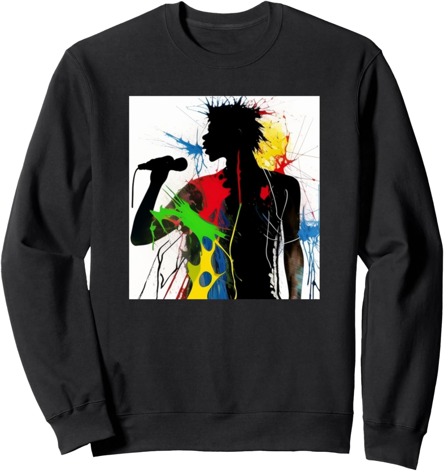 

Изображение певца, силуэт мужчины, красочный, певец, толстовка Singer Music Art Men Women Kids - Boys Girls Gift, черный