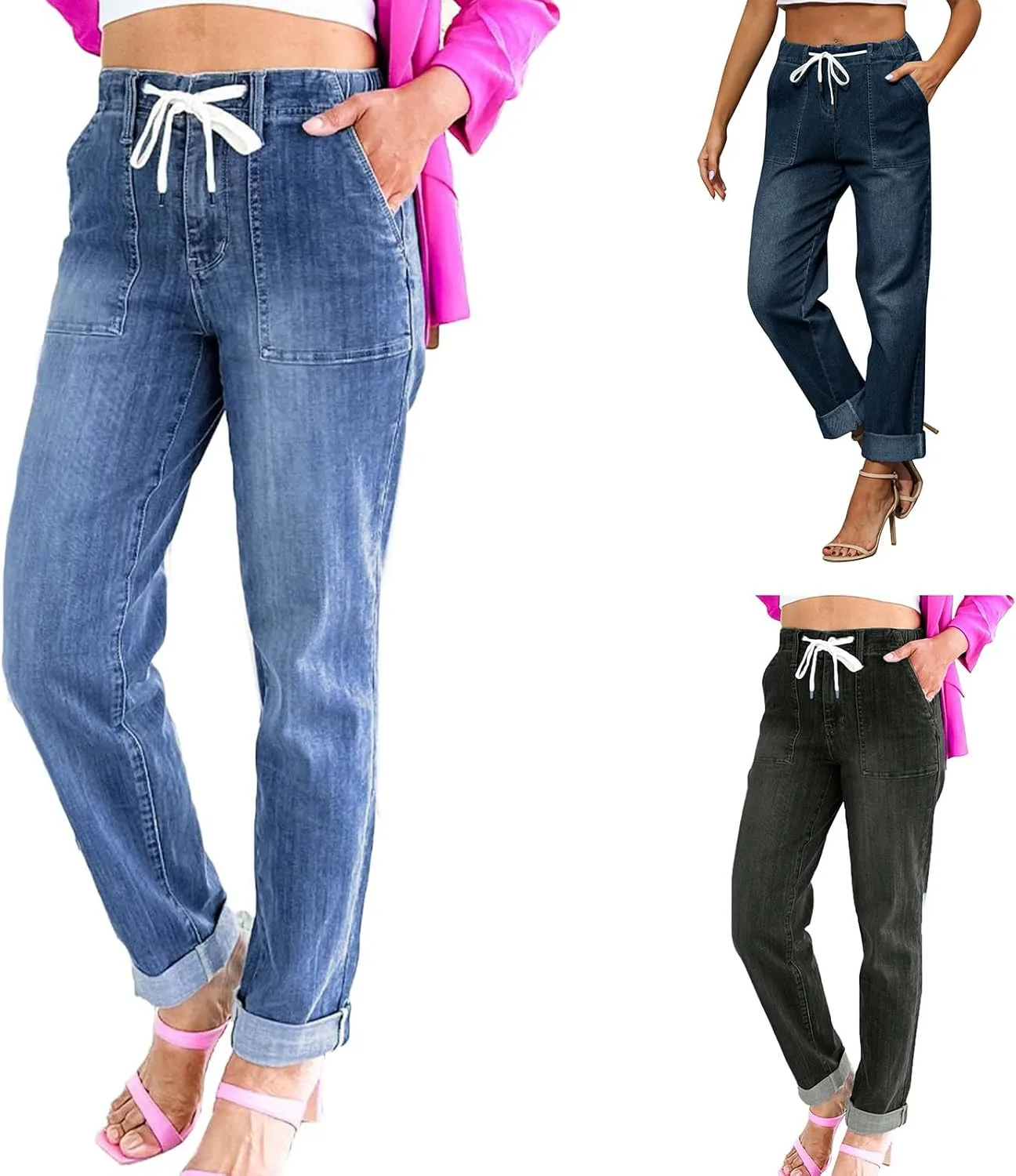 

Midelxp Stretchy Straight Leg Jeans для женщин с эластичным поясом на шнурке