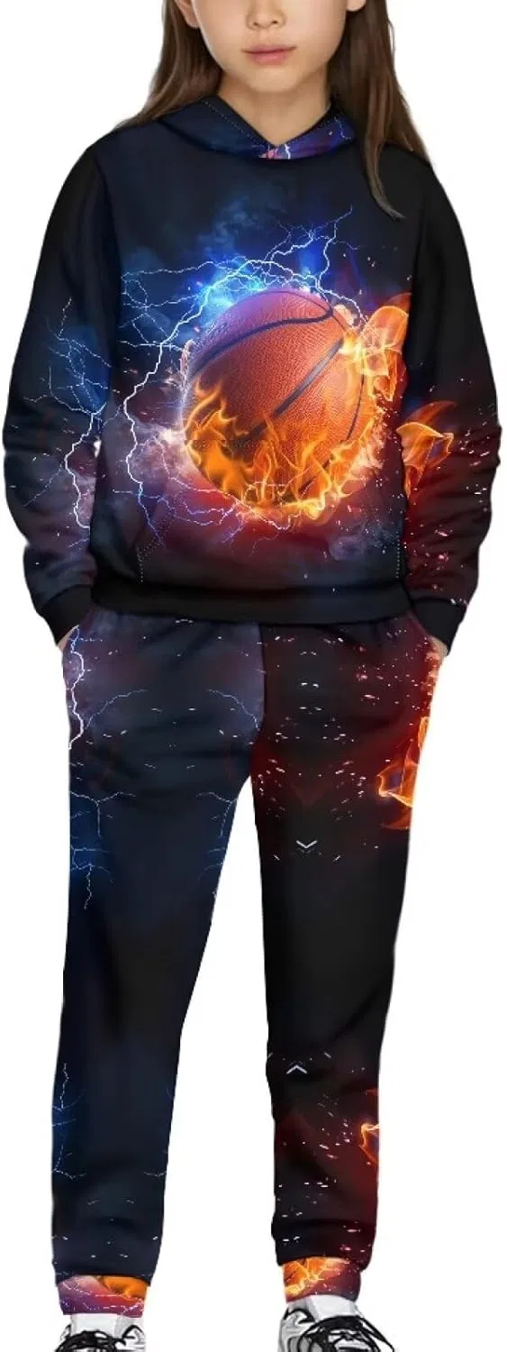 Детский спортивный костюм с принтом Fire Basketball, Yuuxorilu, из 2 предметов, Fire Basketball With Lightning Printedd