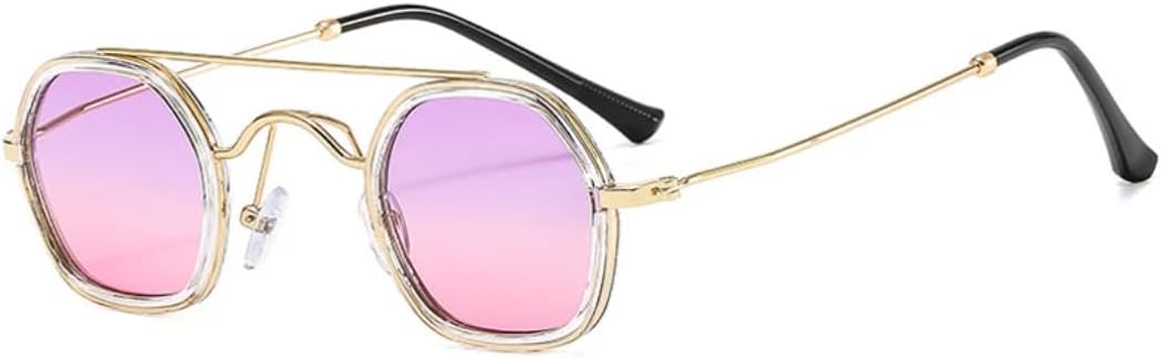 

Ретро солнцезащитные очки с двойными перемычками и многоугольными линзами для женщин, модные, с прозрачными градиентными линзами, защита от УФ-излучения UV400, для мужчин в стиле панк UUPTTPL, Clear Purple Pink