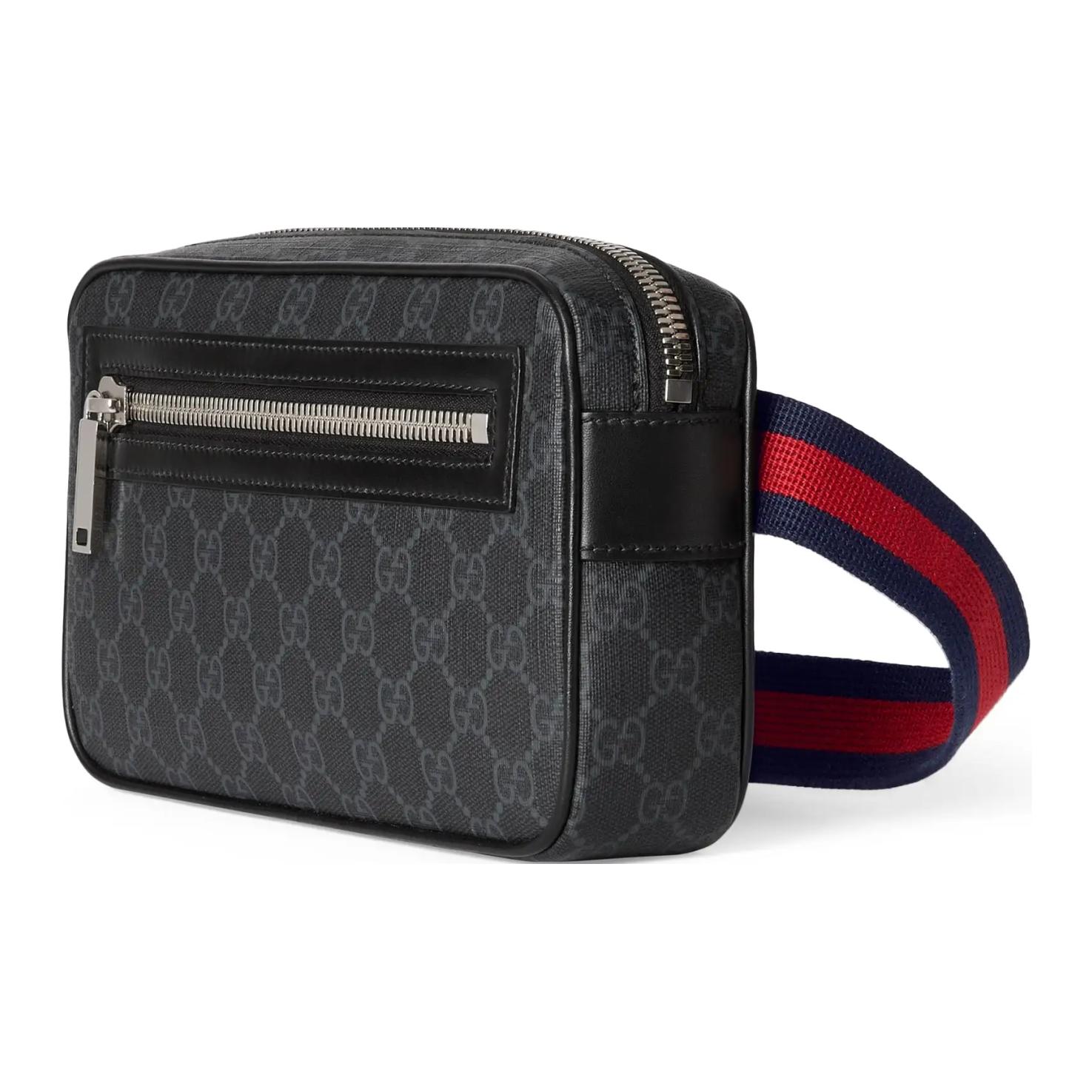 Сумка на пояс из кожи и холста черная GUCCI — фото 2