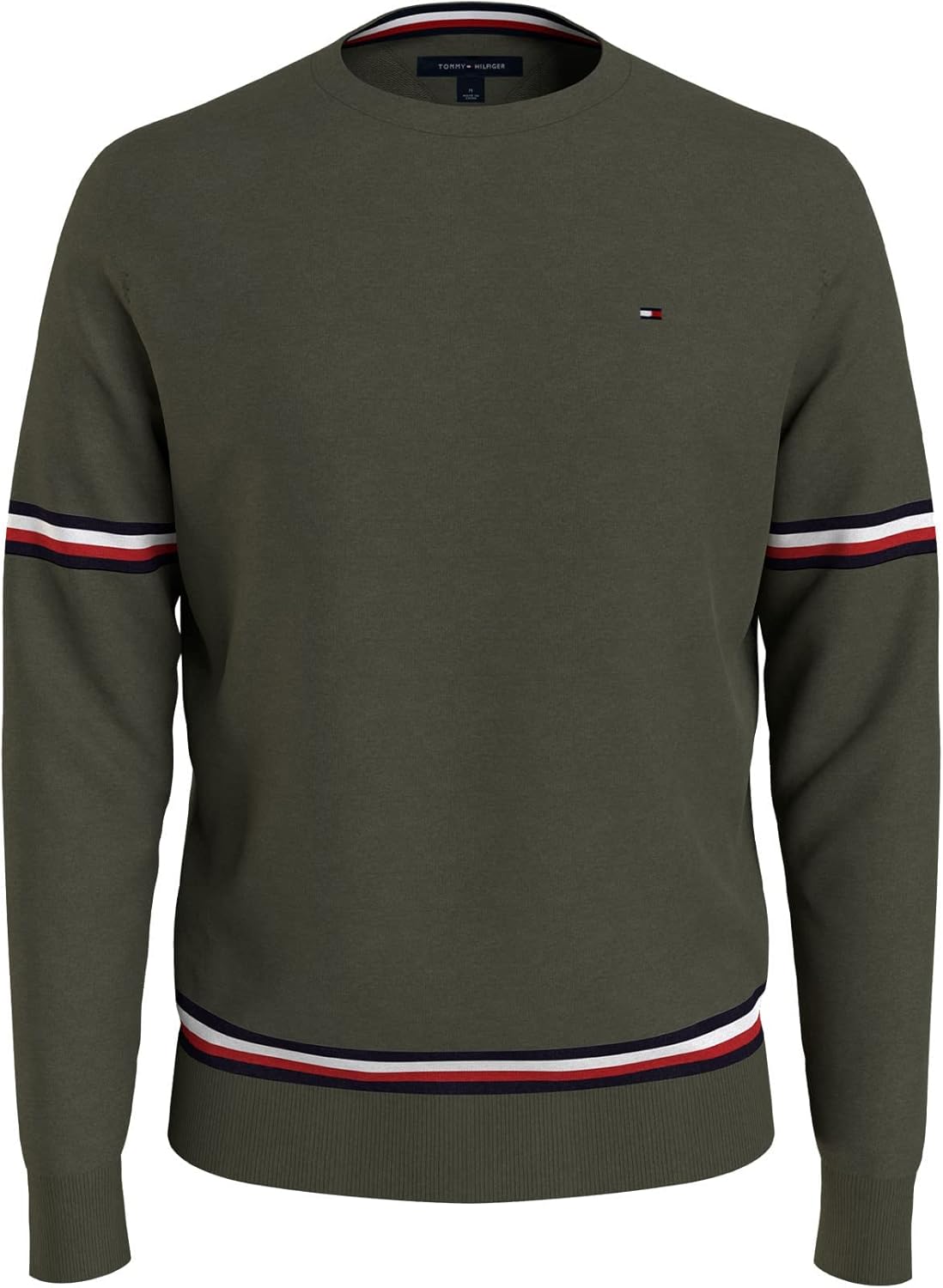 Мужской свитер Tommy Hilfiger Essential Signature Stripe с круглым вырезом, Army Green — фото 3