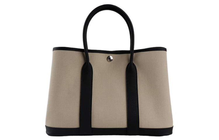 

HERMES Сумка для садовых вечеринок из холста с кожаными вставками