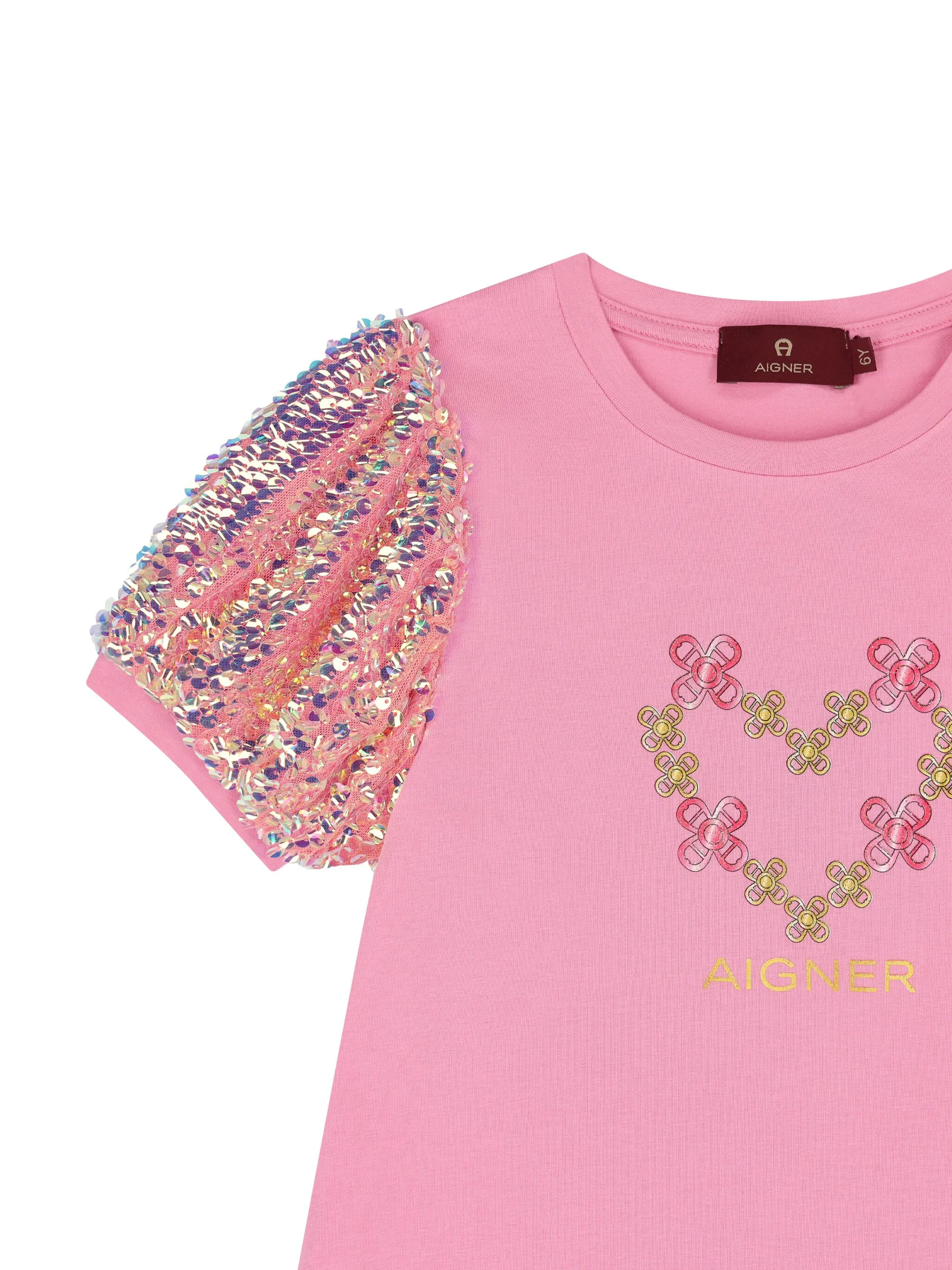 Платье с пайетками и логотипом Aigner Kids, розовый — фото 3