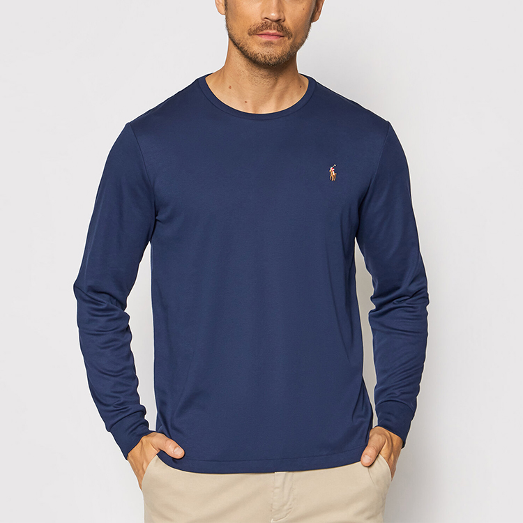 Топ с длинными рукавами и вышитым логотипом Polo Ralph Lauren, синий — фото 4