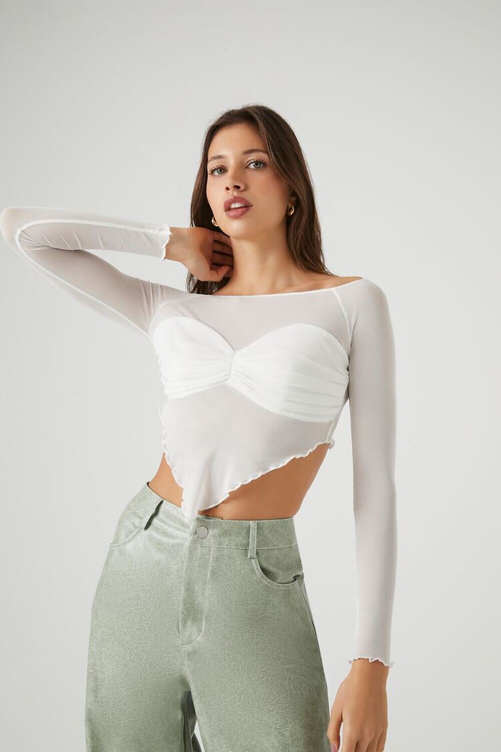 

Укороченный топ из прозрачной сетки Forever 21, белый