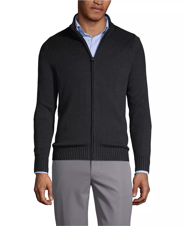

Мужской кардиган на молнии из хлопка и модала Lands' End, черный