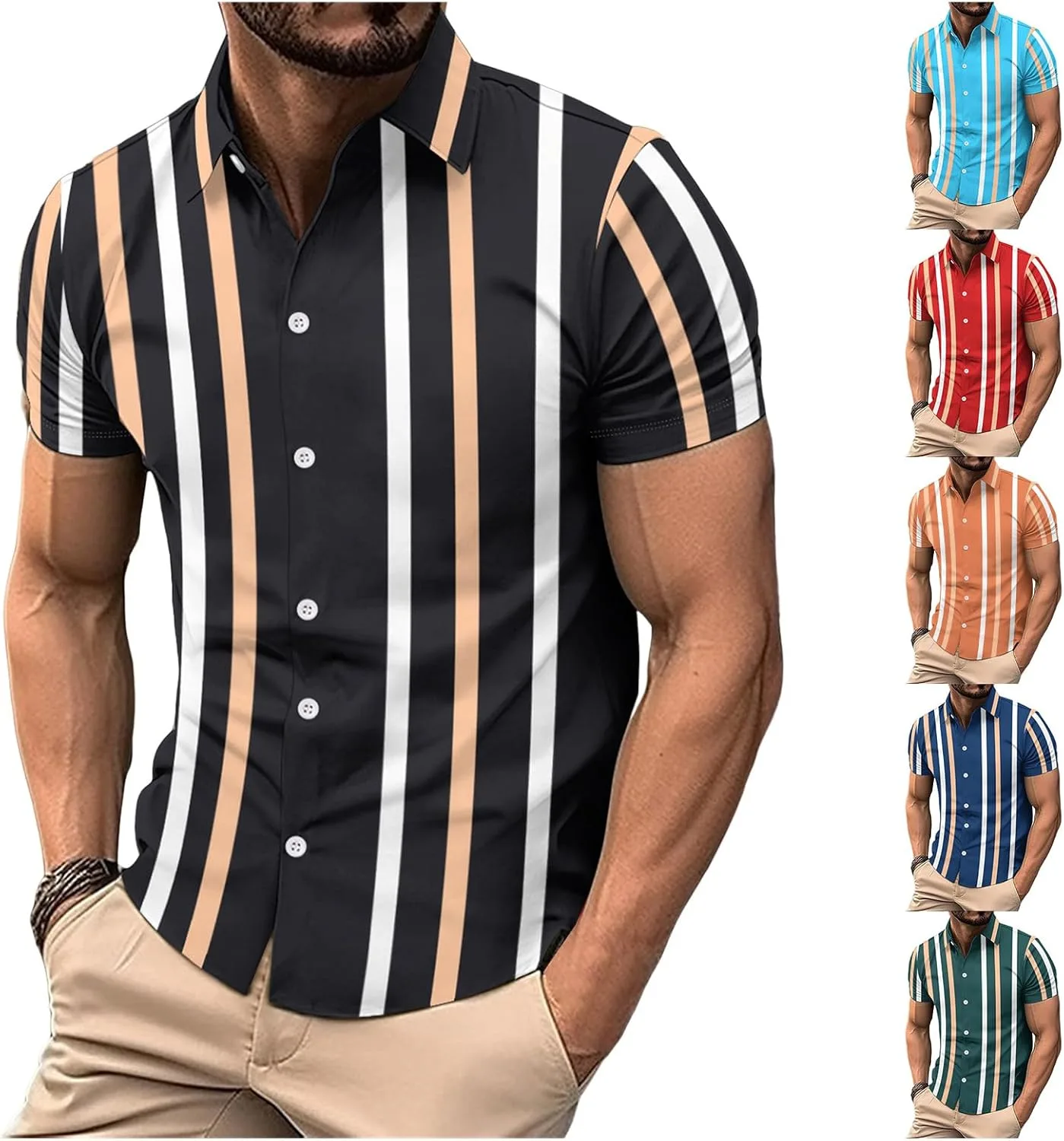 

Мужская летняя рубашка Casual в полоску с коротким рукавом Thatrich