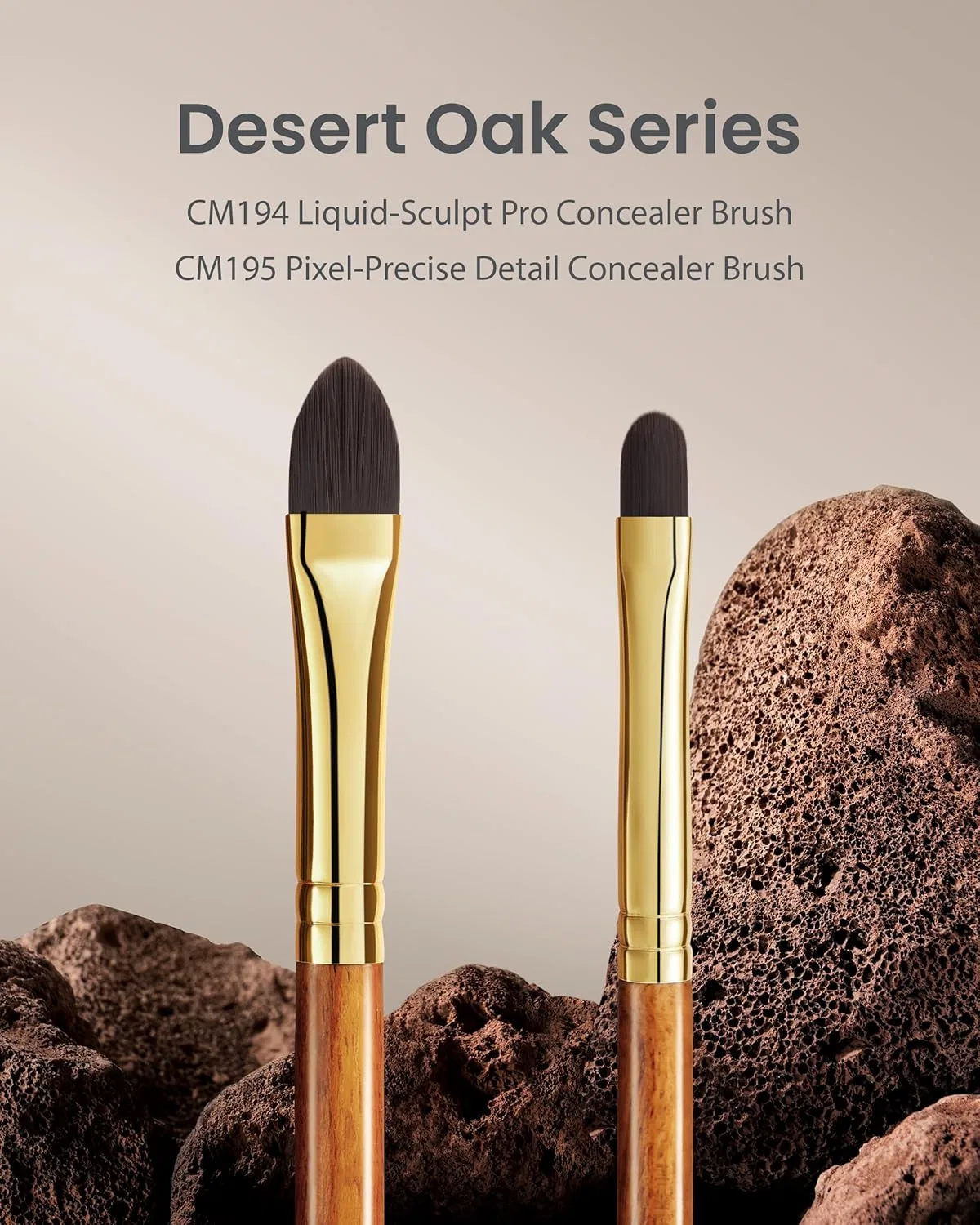 Набор кистей для консилера Desert Oak Series Pro Concealer Duo Rownyeon, 2 шт, широкий и микро-детальный, деревянная ручка — фото 2