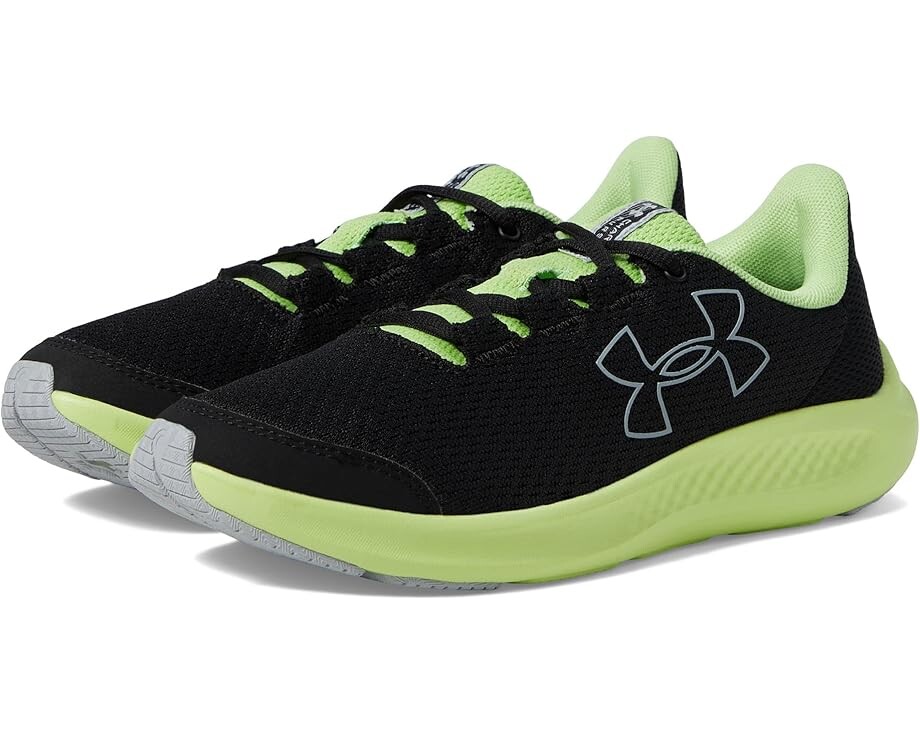 

Кроссовки Under Armour Kids Grade School Charged Pursuit 3 Big Logo, цвет Black/Morph Green/Mod Gray