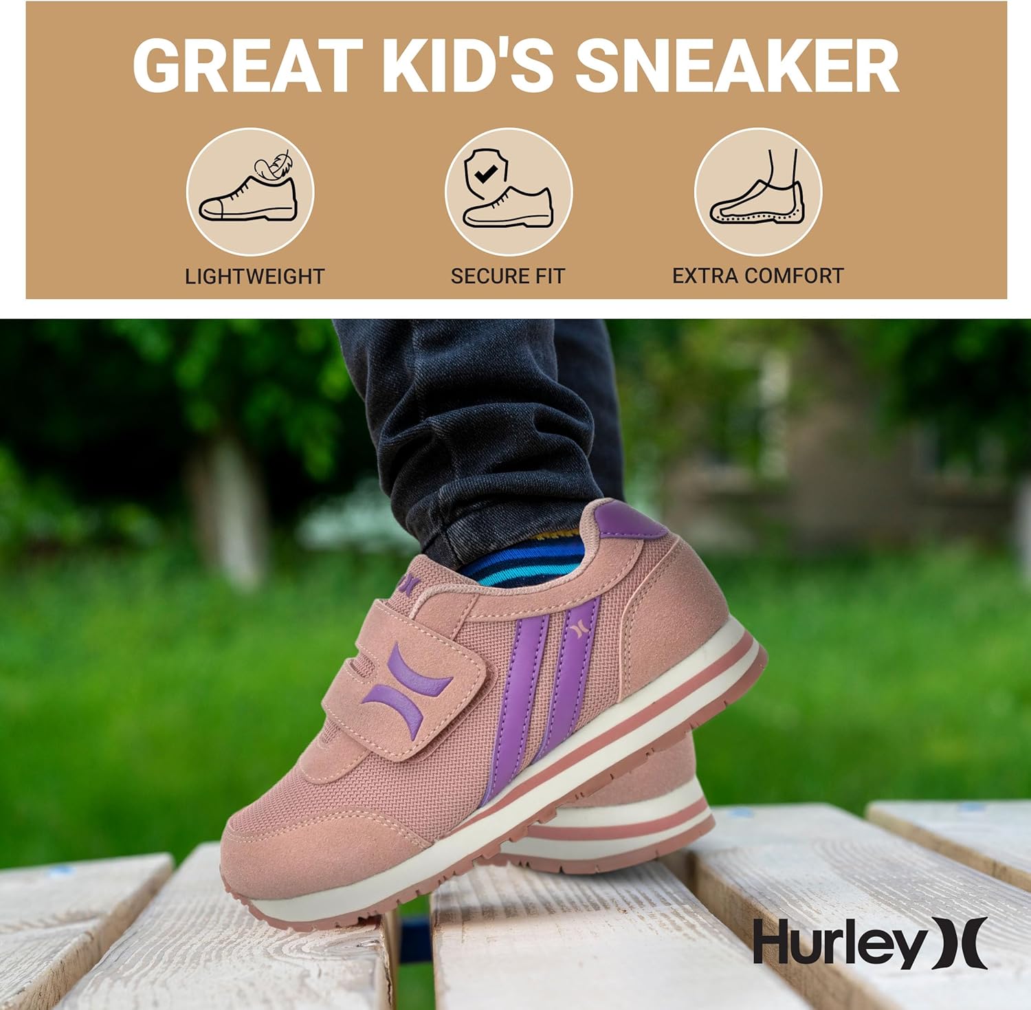 Детские кроссовки Hurley Kid's Knox для ходьбы - детские кроссовки с липучкой для легкого надевания, легкие обувь для бега и ходьбы для мальчиков и девочек, кроссовки для малышей, фиолетовый/лиловый — фото 3