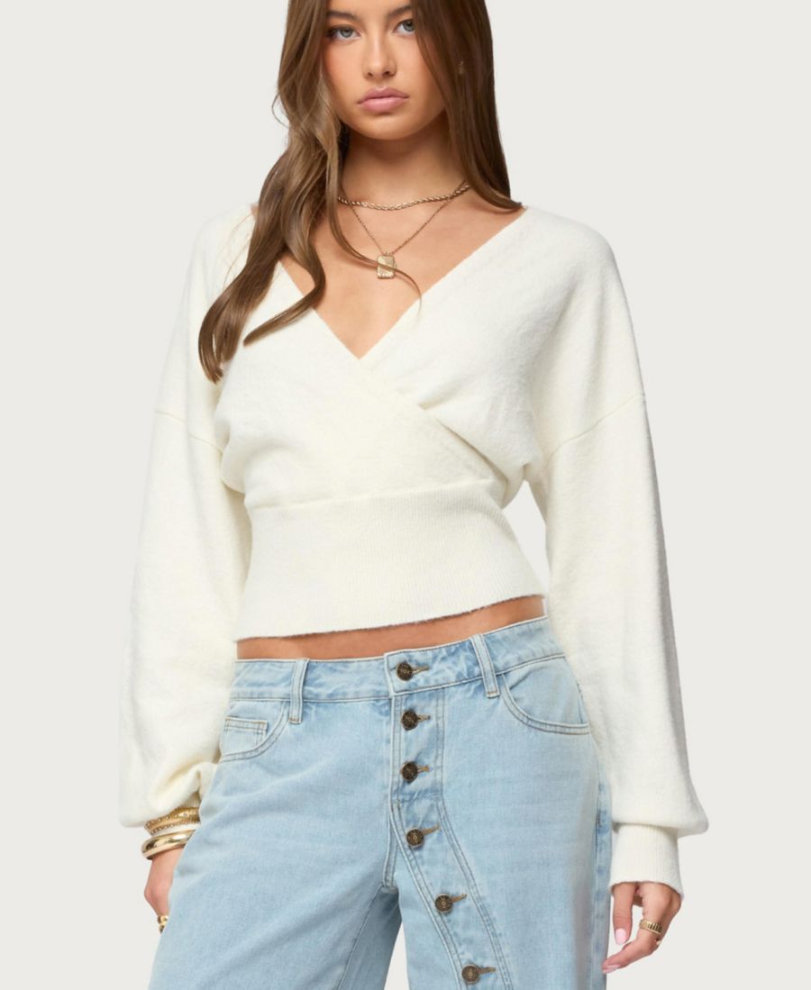 

Женский свитер-накидка Lillia с V-образным вырезом Edikted, White