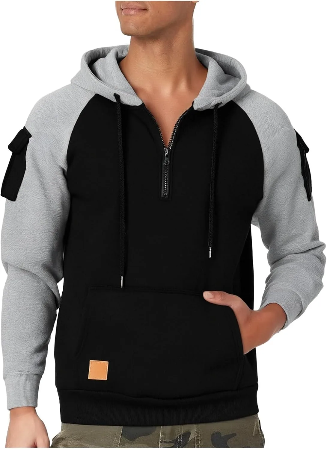 

Тактический худи для мужчин Vintage 1/4 Zip с капюшоном и карманами карго
