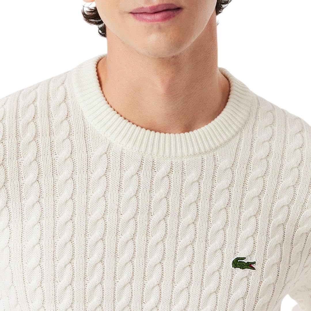 Свитер Lacoste мужской, Regular Fit, с круглым вырезом, длинным рукавом и косой вязкой, белый/зеленый — фото 2
